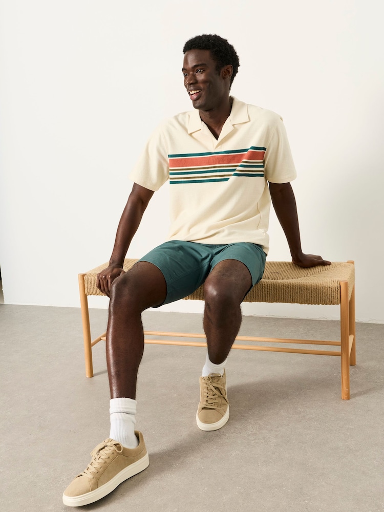 FatFace Sutton Oatmeal Textured Chest Stripe Polo - Image 1 of 6