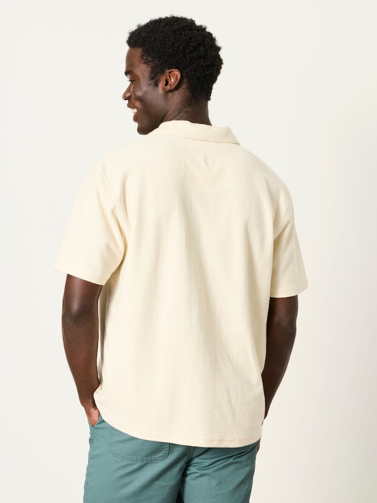 FatFace Sutton Oatmeal Textured Chest Stripe Polo - Image 2 of 6