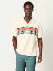 FatFace Sutton Oatmeal Textured Chest Stripe Polo - Image 3 of 6