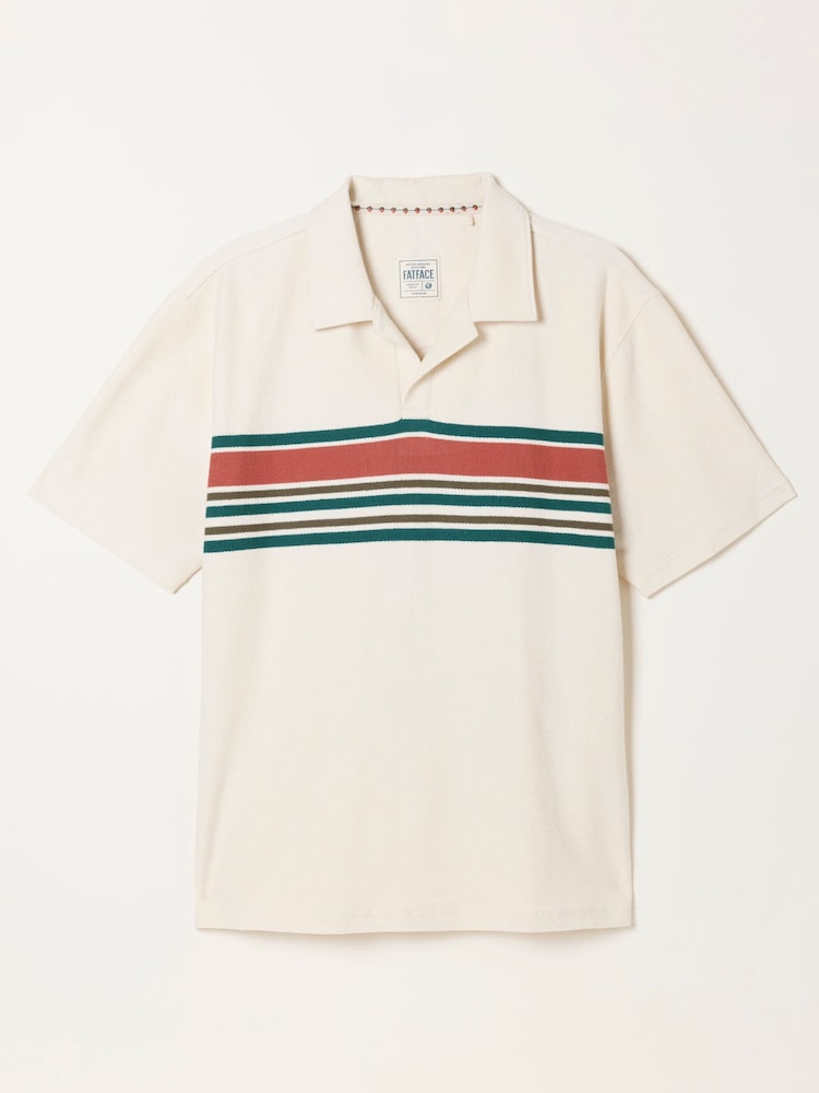 FatFace Sutton Oatmeal Textured Chest Stripe Polo - Image 6 of 6