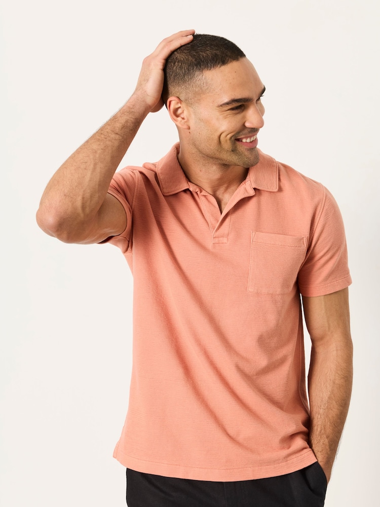 FatFace Albury Coral Pink Textured Polo Shirts - Image 1 of 5
