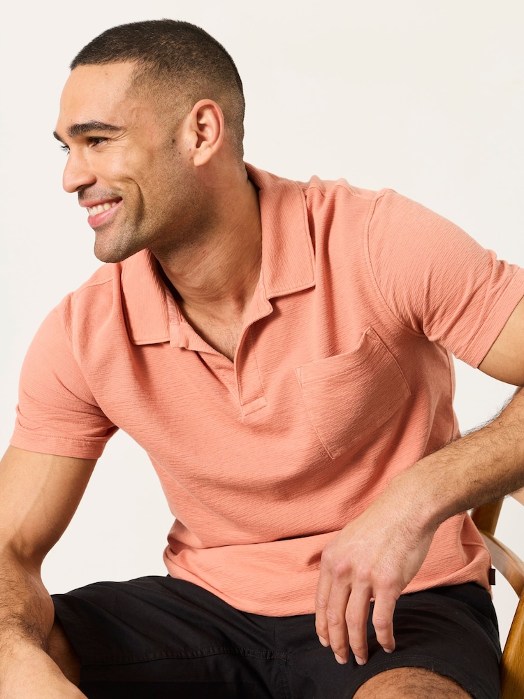 FatFace Albury Coral Pink Textured Polo Shirts - Image 5 of 5