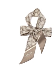 COACH Grey Textured Signature C Printed Silk Skinny Scarf - Image 2 of 4