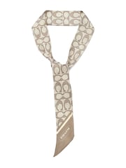 COACH Grey Textured Signature C Printed Silk Skinny Scarf - Image 3 of 4