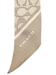 COACH Grey Textured Signature C Printed Silk Skinny Scarf - Image 4 of 4