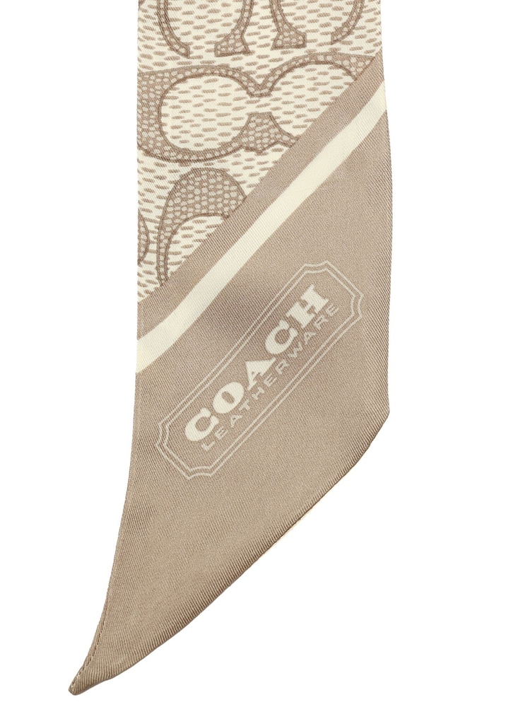 COACH Grey Textured Signature C Printed Silk Skinny Scarf - Image 4 of 4 COACH Grey Textured Signature C Printed Silk Skinny Scarf - Image 4 of 4