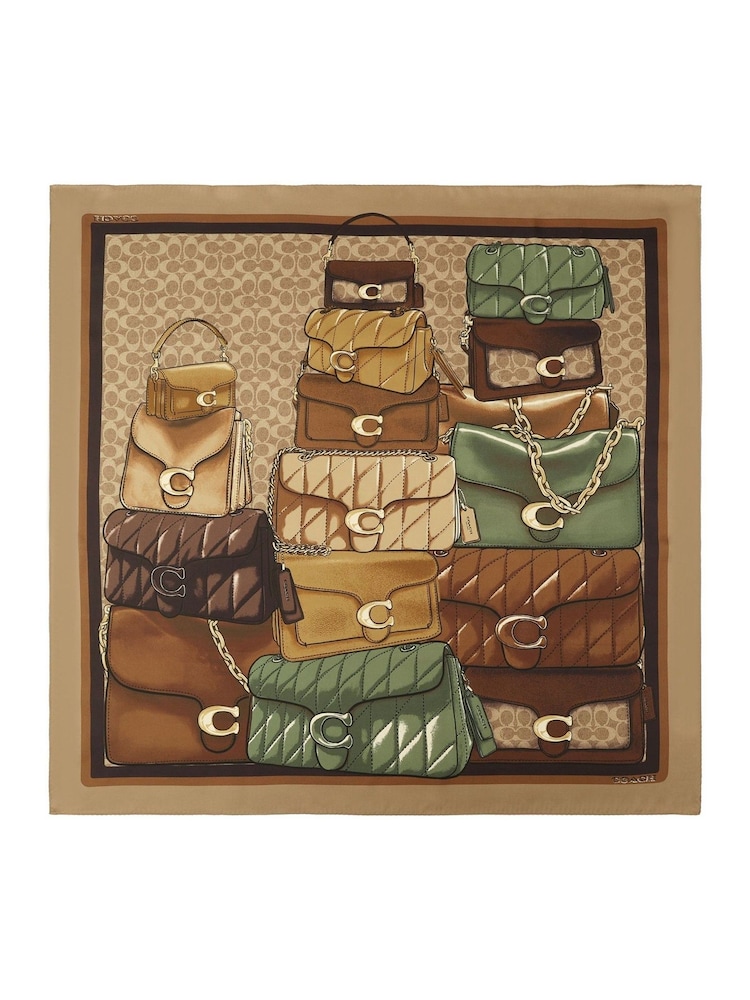 COACH Brown Stacked Tabby Printed Silk Square Scarf - Image 1 of 4 COACH Brown Stacked Tabby Printed Silk Square Scarf - Image 1 of 4