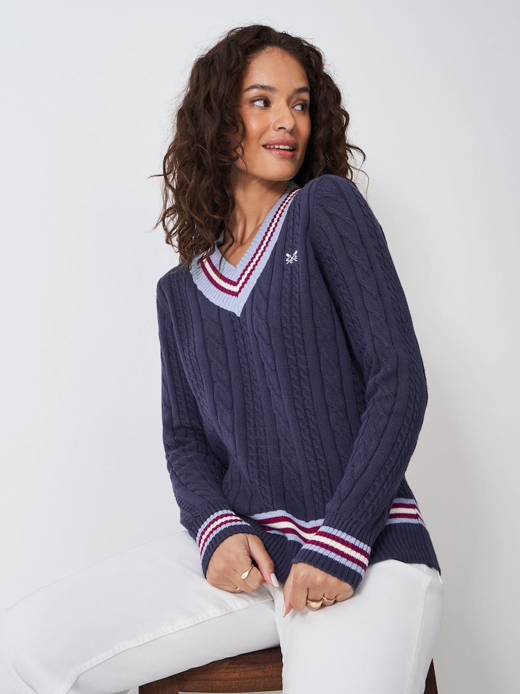 Crew Clothing Blue Cricket Cable Knit Jumper - Image 1 of 5