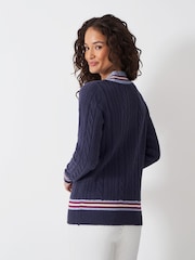 Crew Clothing Blue Cricket Cable Knit Jumper - Image 2 of 5