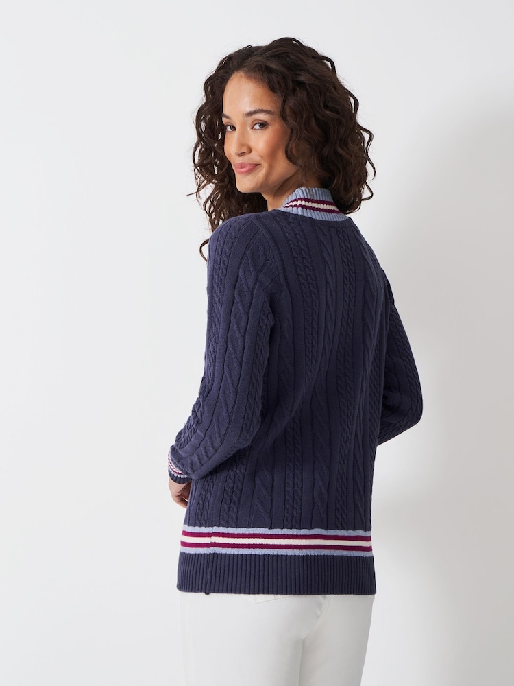 Crew Clothing Blue Cricket Cable Knit Jumper - Image 2 of 5