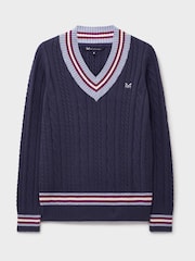 Crew Clothing Blue Cricket Cable Knit Jumper - Image 5 of 5
