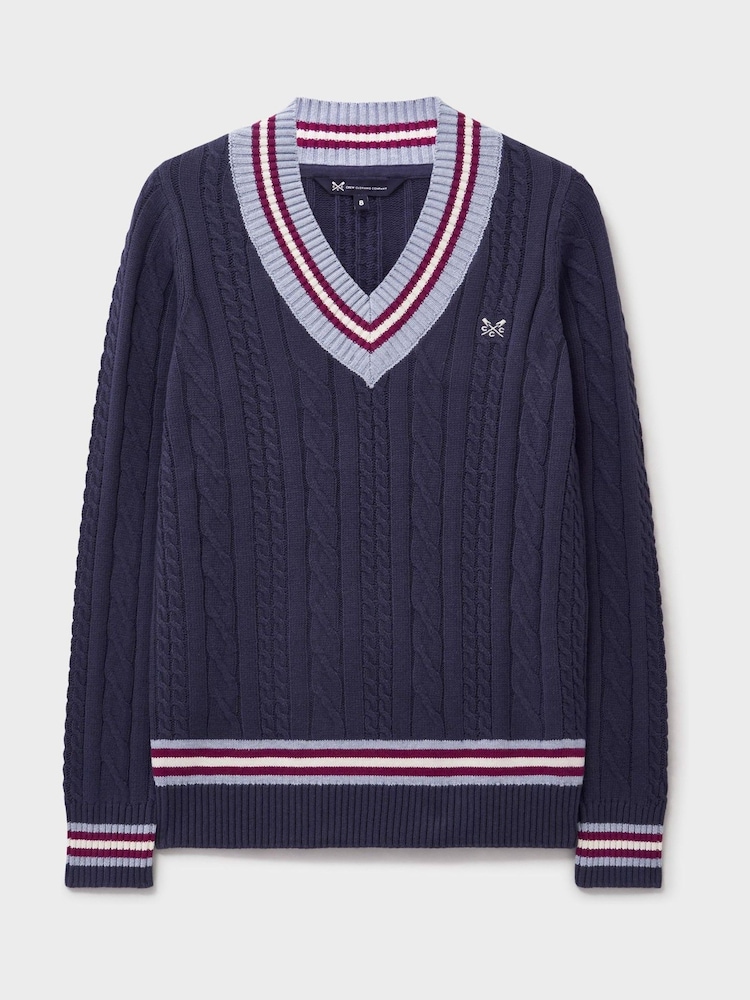 Crew Clothing Blue Cricket Cable Knit Jumper - Image 5 of 5