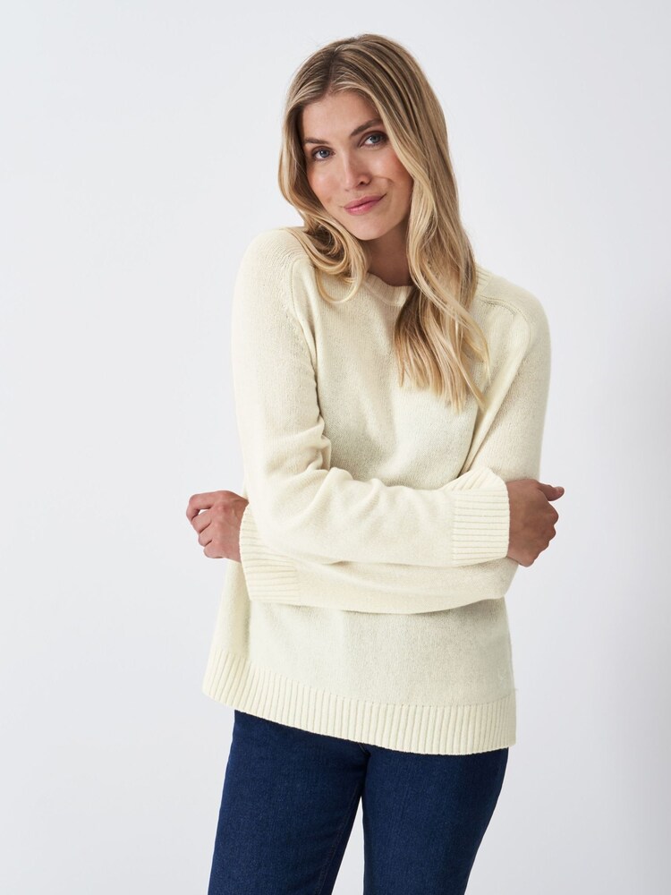 Crew Clothing White Harmony Saddle Shoulder Crew Neck Jumper - Image 1 of 1 Crew Clothing White Harmony Saddle Shoulder Crew Neck Jumper - Image 1 of 1