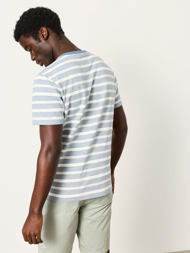 FatFace Ash Blue Short Sleeve Jacquard Stripe T Shirt - Image 2 of 6