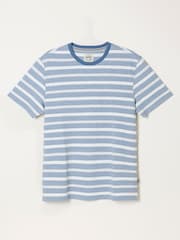 FatFace Ash Blue Short Sleeve Jacquard Stripe T Shirt - Image 6 of 6