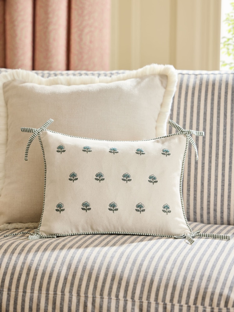 Blue 50 x 30cm Embellished Floral Cushion - Image 1 of 5