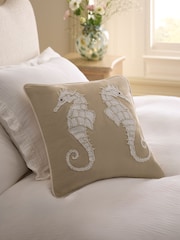 Natural 43 x 43cm Embellished Seahorse Cushion - Image 1 of 5