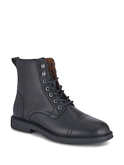 Jones Bootmaker Black Davide Leather Wide Fit Military Boots - Image 3 of 5