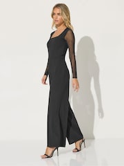 PixieGirl Petite Black Mesh Long Sleeve Side Leg Jumpsuit - Image 2 of 5