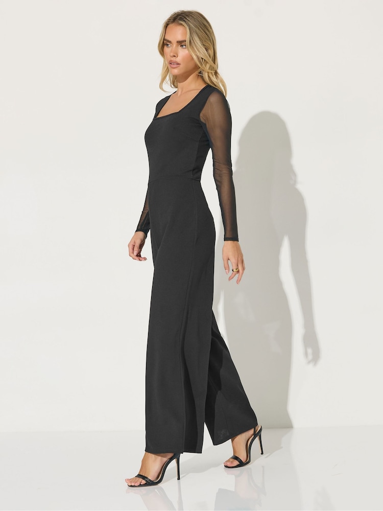 PixieGirl Petite Black Mesh Long Sleeve Side Leg Jumpsuit - Image 2 of 5 PixieGirl Petite Black Mesh Long Sleeve Side Leg Jumpsuit - Image 2 of 5