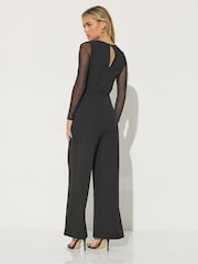 PixieGirl Petite Black Mesh Long Sleeve Side Leg Jumpsuit - Image 3 of 5