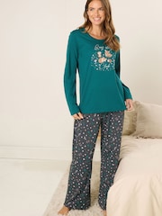 M&Co Woodland Friends Long Sleeve Wide Leg Pyjamas Set - Imagen 1 de 5