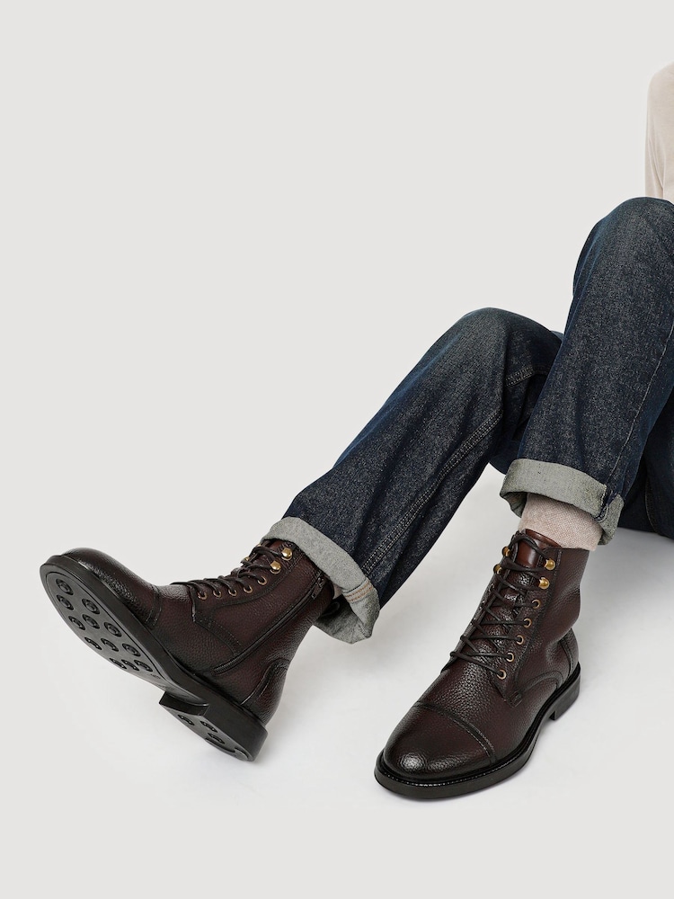 Jones Bootmaker Brown Davide Leather Wide Fit Military Boots - Image 1 of 5 Jones Bootmaker Brown Davide Leather Wide Fit Military Boots - Image 1 of 5