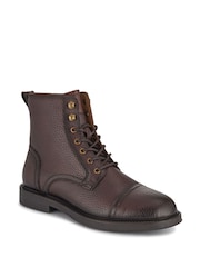 Jones Bootmaker Brown Davide Leather Wide Fit Military Boots - Image 3 of 5