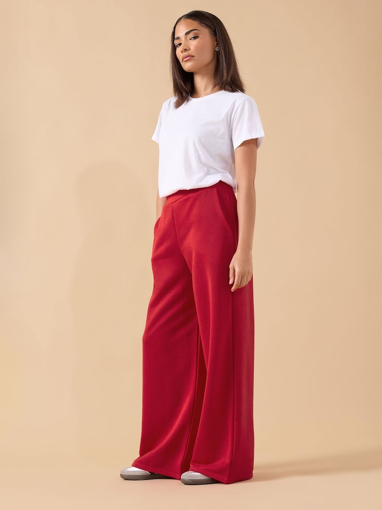 PixieGirl Petite Red Loop Back Wide Leg Joggers - Image 1 of 5