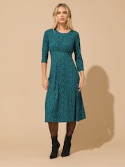 M&Co Green Petite 3/4 Sleeve Midi Dress - Image 1 of 5