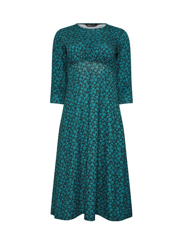 M&Co Green Petite 3/4 Sleeve Midi Dress - Image 5 of 5 M&Co Green Petite 3/4 Sleeve Midi Dress - Image 5 of 5