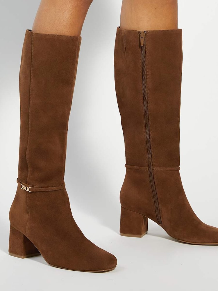 Dune London Brown Sanna Square Toe Smart High Boots - Image 1 of 6 Dune London Brown Sanna Square Toe Smart High Boots - Image 1 of 6