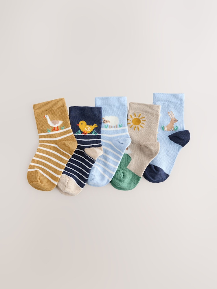 Blue/Neutral Spring - 卡通棉质袜子 5 包 - 4的图像1｝