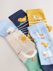 Blue/Neutral Spring - 卡通棉质袜子 5 包 - 4的图像2｝