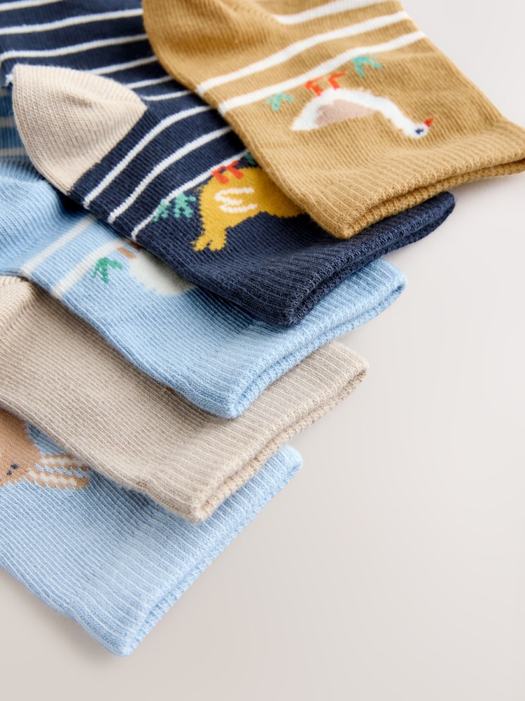 Blue/Neutral Spring - 卡通棉质袜子 5 包 - 4的图像4｝