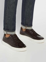 Dune London Brown Tj Woven Lace-Up Trainers - Image 1 of 6