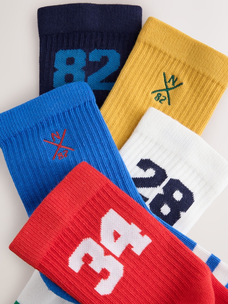 Varsity Stripe Cushioned Footbed Cotton Rich Ribbed Tipped Socks 5 Pack - Image 2 of 3