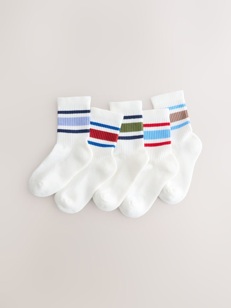Multi Stripe Cushioned Footbed Cotton Rich Ribbed Tipped Socks 5 Pack - Image 1 of 3 Multi Stripe Cushioned Footbed Cotton Rich Ribbed Tipped Socks 5 Pack - Image 1 of 3