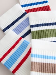 Multi Stripe Cushioned Footbed Cotton Rich Ribbed Tipped Socks 5 Pack - Image 2 of 3
