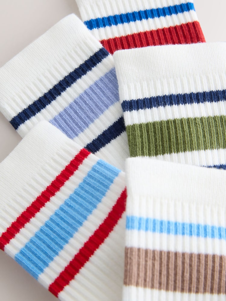 Multi Stripe Cushioned Footbed Cotton Rich Ribbed Tipped Socks 5 Pack - Image 2 of 3 Multi Stripe Cushioned Footbed Cotton Rich Ribbed Tipped Socks 5 Pack - Image 2 of 3