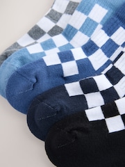 Blue Checkerboard Cushioned Footbed Cotton Rich Ribbed Tipped Socks 5 Pack - Image 3 of 3