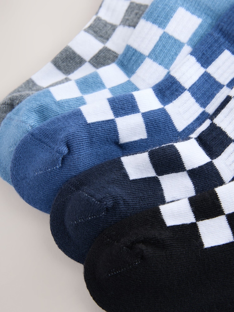 Blue Checkerboard Cushioned Footbed Cotton Rich Ribbed Tipped Socks 5 Pack - Image 3 of 3