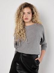 Apricot Grey Pearls Stud Gems Batwing Jumper - Image 1 of 4