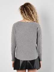 Apricot Grey Pearls Stud Gems Batwing Jumper - Image 4 of 4