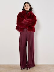 Apricot Red Faux Fur Collar Short Coat - Image 1 of 6