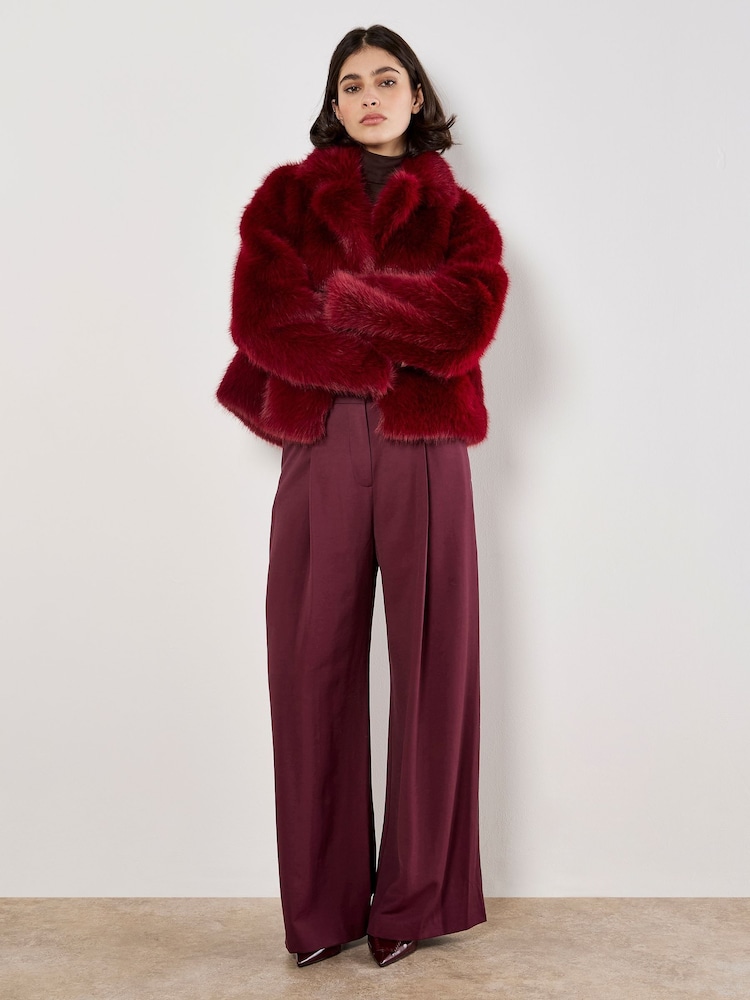 Apricot Red Faux Fur Collar Short Coat - Image 1 of 6