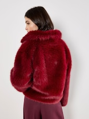 Apricot Red Faux Fur Collar Short Coat - Image 5 of 6