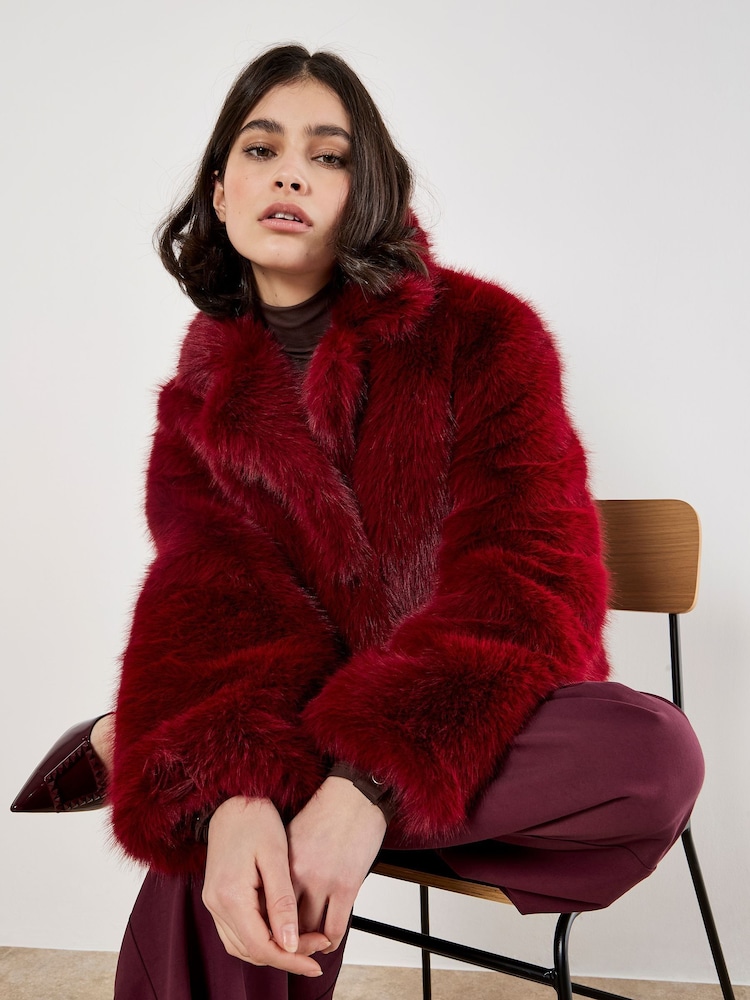 Apricot Red Faux Fur Collar Short Coat - Image 6 of 6 Apricot Red Faux Fur Collar Short Coat - Image 6 of 6