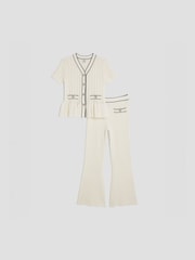 River Island Cream Girls Short Sleeve Peplum Waistcoat & Trousers Set - Image 1 of 4