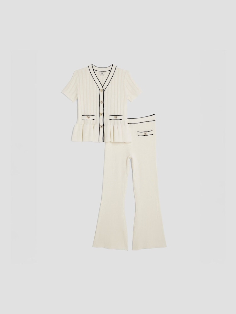 River Island Cream Girls Short Sleeve Peplum Waistcoat & Trousers Set - Image 1 of 4 River Island Cream Girls Short Sleeve Peplum Waistcoat & Trousers Set - Image 1 of 4